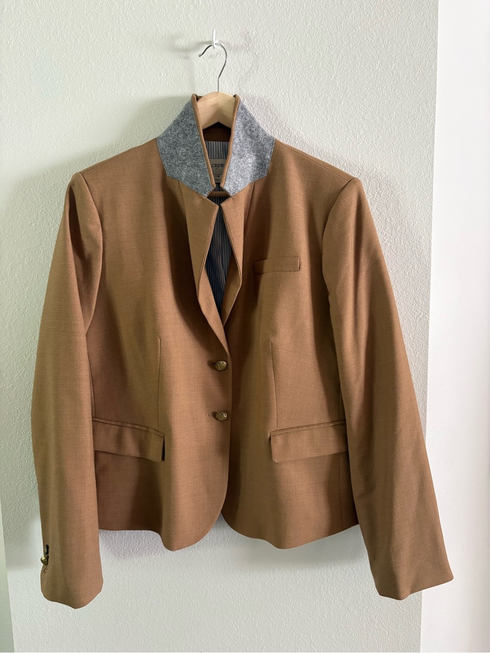 J. Crew Regent Blazer Camel Brown Blazer with Gray Collar size 18